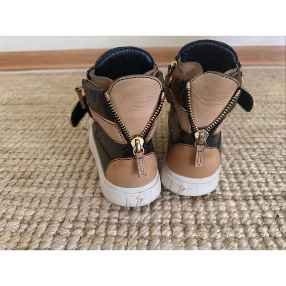 Giuseppe Zanotti Authentic Men’s High Top Sneakers EU 41 Gold Strap Zipper Leath - Picture 3 of 13